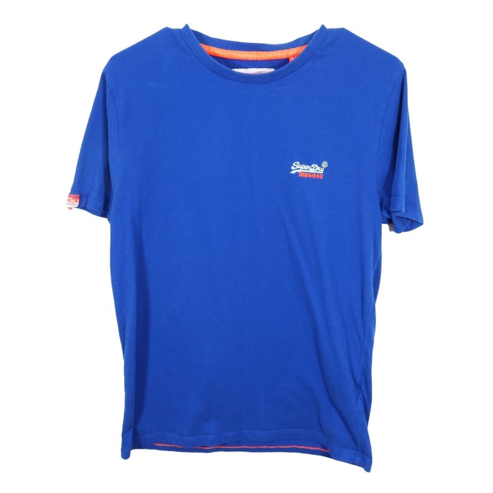 SUPERDRY Size L Orange Label Cobalt Blue Embroidered Logo Short Sleeve T Shirt